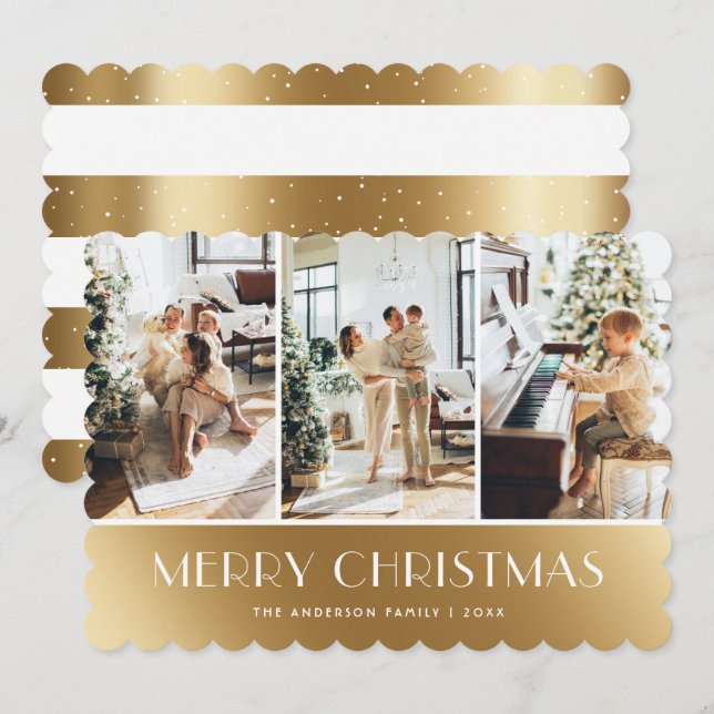 Modern Gold White Photo Merry Christmas Card (Front/Back)
