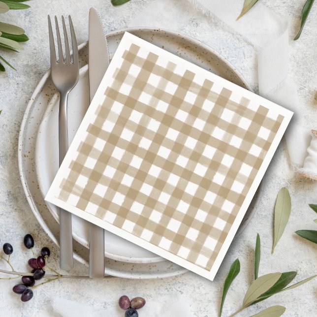 Modern Gold & White Plaid Wedding Napkins (Creator Uploaded)