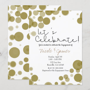 Modern Gold White Polka Dot Bubbles Celebrate Invitation