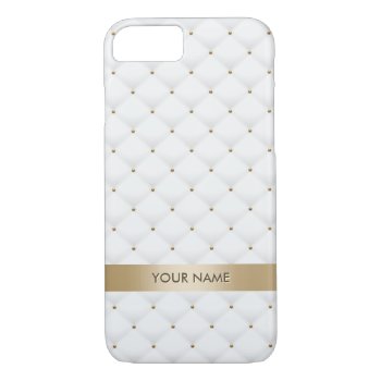 Modern Gold & White Quilted Pattern Custom Name Iphone 8/7 Case by caseplus at Zazzle