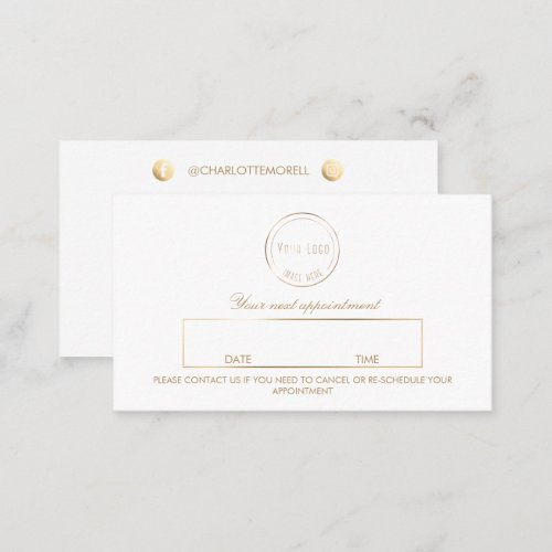 Modern Gold white simple logo social media Appointment Card