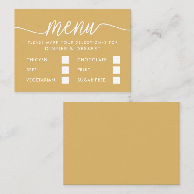 Modern Gold & White Simple Script Menu Selection (Front/Back)