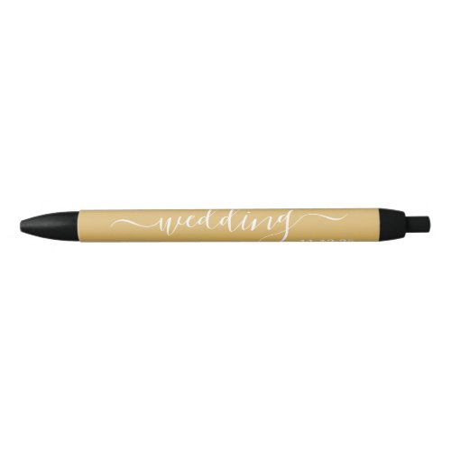 Modern Gold  White Simple Script Wedding Favour Black Ink Pen