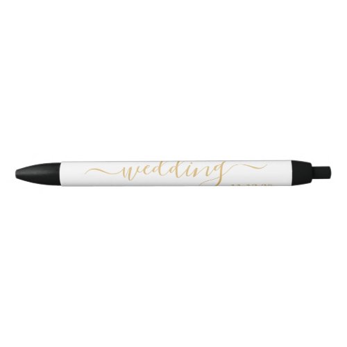 Modern Gold  White Simple Script Wedding Favour Black Ink Pen