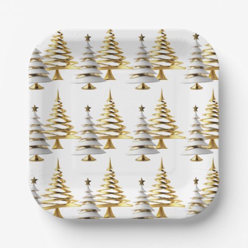 Modern Gold &amp; White Square Paper Plates – Elegant