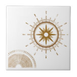Modern Gold & White Starburst Celestial Design Ceramic Tile<br><div class="desc">Modern tile with a retro gold starburst serving as the focal point, complimented by modern starburst design elements. Simple, clean celestial design in a gold and white color palette. One design of a coordinating collection. Create your own custom design by using the fields provided, or use the "message" button to...</div>