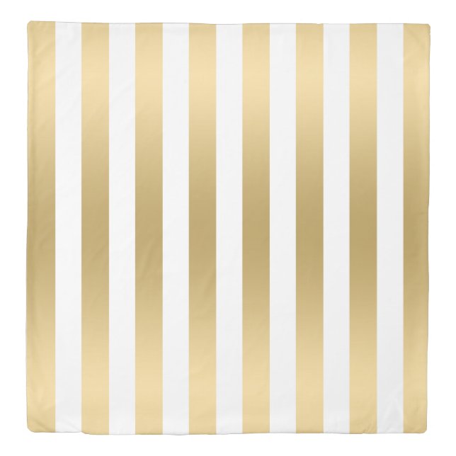 Modern Gold & White Stripes Pattern Duvet Cover (Front)