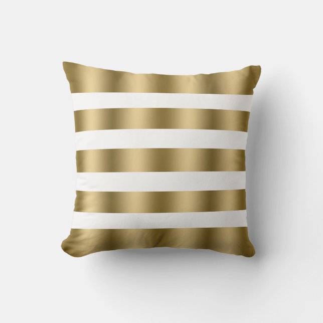 Modern Gold & White Stripes Pattern Throw Pillow (Front)