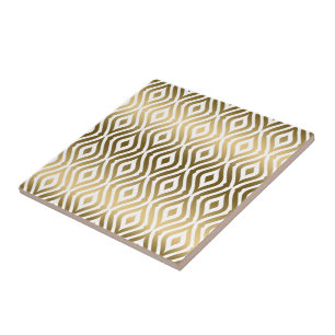 Modern Gold & White Teardrops Geometric Pattern Tile