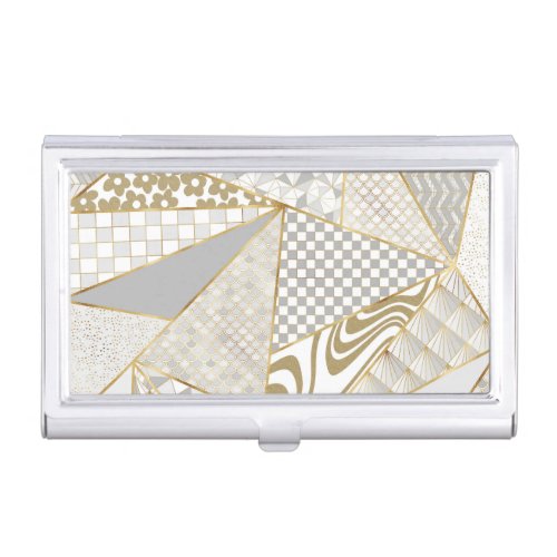 Modern Gold White Triangles Geometric Pattern Business Card Case