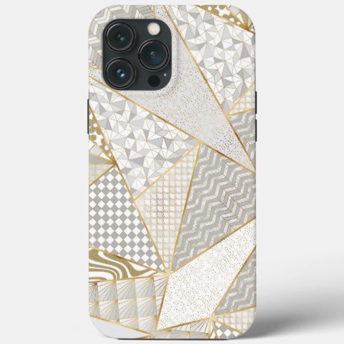 Modern Gold White Triangles Geometric pattern iPhone 13 Pro Max Case