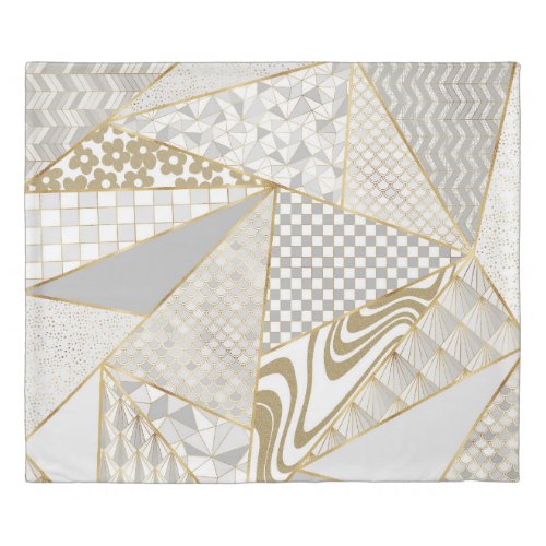 Modern Gold White Triangles Geometric Pattern Duvet Cover