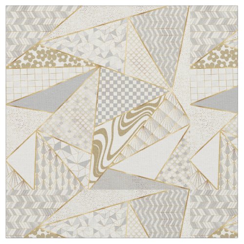 Modern Gold White Triangles Geometric Pattern Fabric