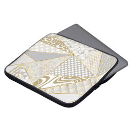 Modern Gold White Triangles Geometric Pattern Laptop Sleeve