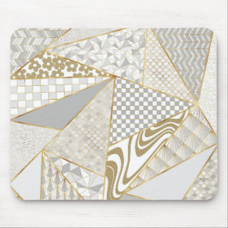 Modern Gold White Triangles Geometric Pattern Mouse Pad