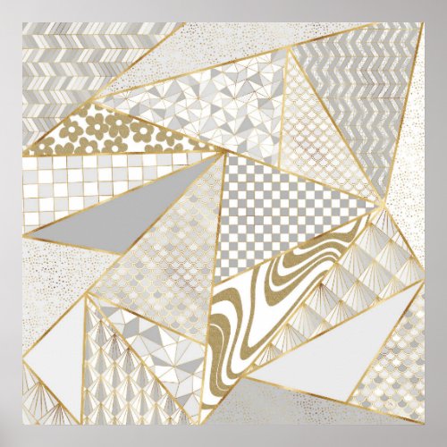 Modern Gold White Triangles Geometric Pattern Poster