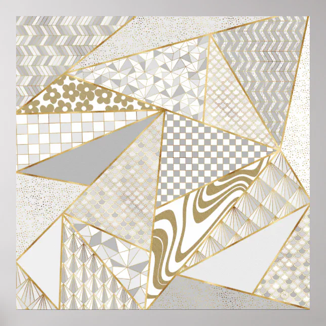 Modern Gold White Triangles Geometric Pattern Poster | Zazzle
