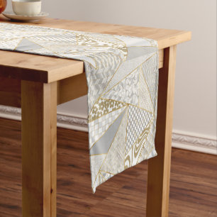 Modern Gold White Triangles Geometric Pattern Short Table Runner