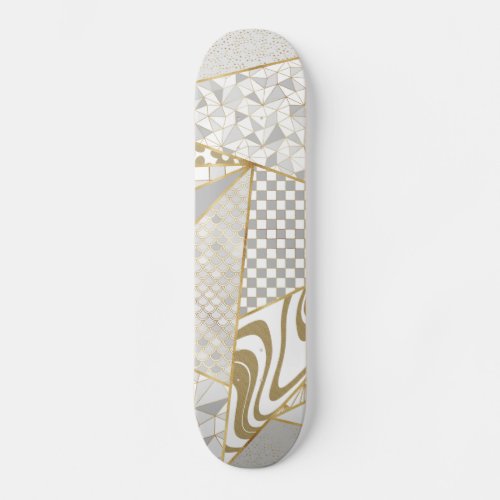 Modern Gold White Triangles Geometric Pattern Skateboard