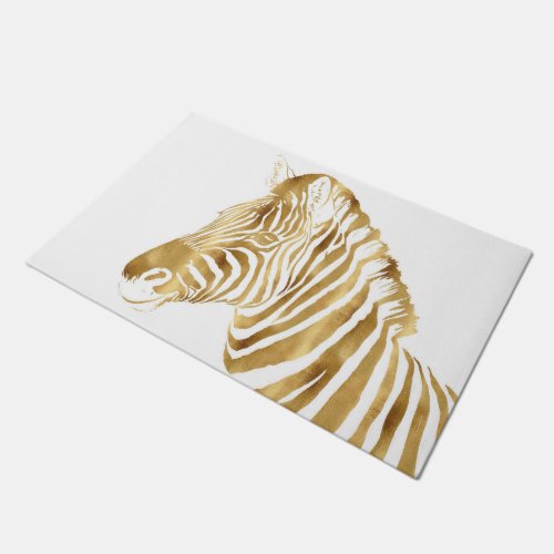 Modern Gold White Zebra Animal Safari Design Doormat