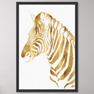 Modern Gold White Zebra Animal Safari Design Framed Art
