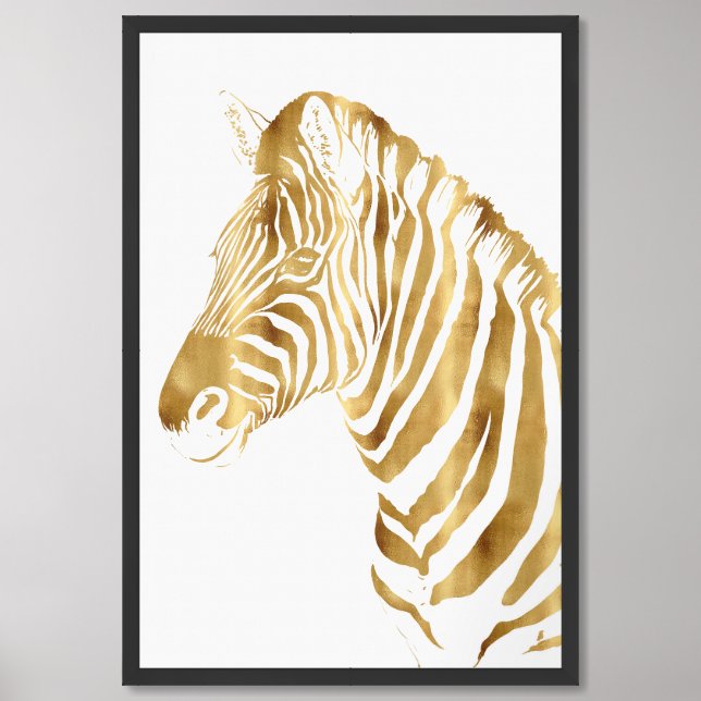 Modern Gold White Zebra Animal Safari Design Framed Art (Framed Front)
