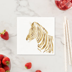 Modern Gold White Zebra Animal Safari Design Napkins