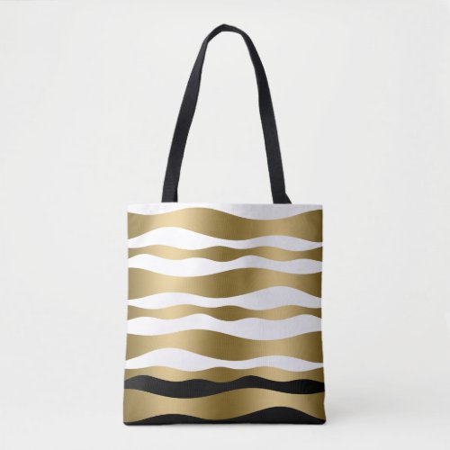 Modern Gold  White Zebra Stripes Black Accent Tote Bag