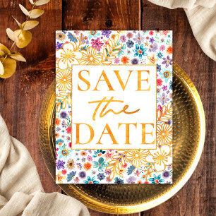 Modern Gold Wildflower Spring Garden Save The Date Postcard