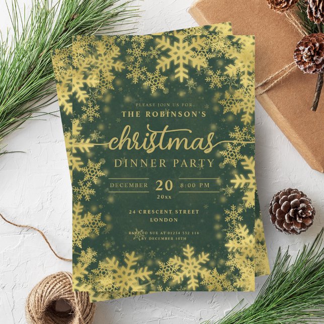 Modern Gold Winter Wonderland Christmas Green Invitation (Modern Gold Winter Wonderland Christmas Green Invitation)