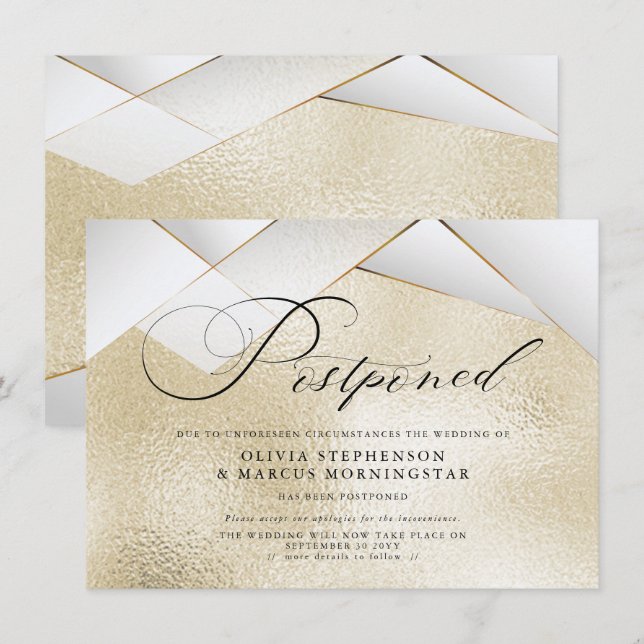 Modern Gold  with Pearl Facets Postponed Wedding Invitation (Front/Back)