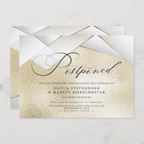 Modern Gold  with Pearl Facets Postponed Wedding Invitation