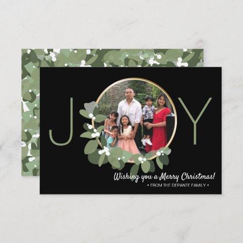 Modern Gold Wreath  Joy  Christmas Photo Card