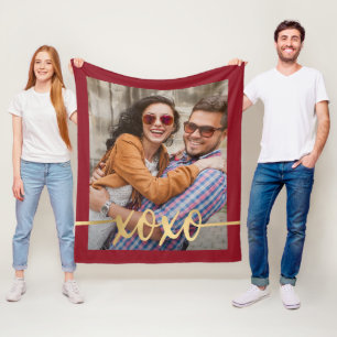 Modern Gold XOXO Valentine's Day Photo Fleece Blanket