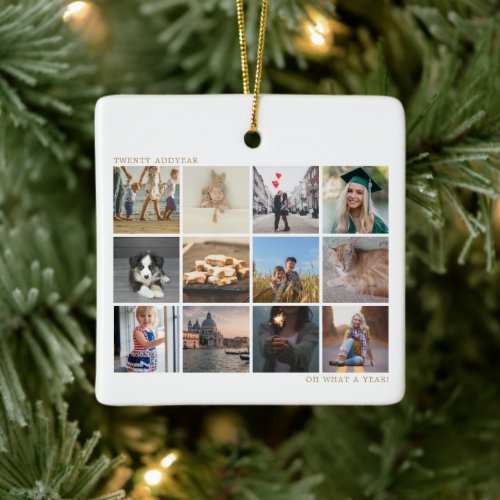 Modern Gold Year in Review Photo Christmas Ceramic Ornament