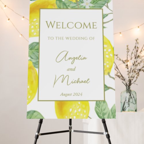 Modern Gold Yellow Lemons Wedding Welcome Sign