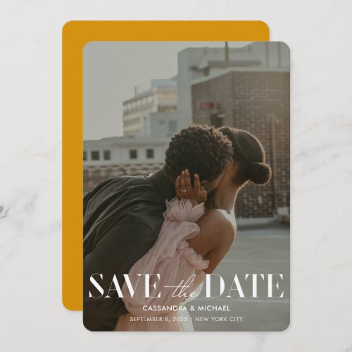 Modern Gold Yellow Photo Wedding Save Date Invitation