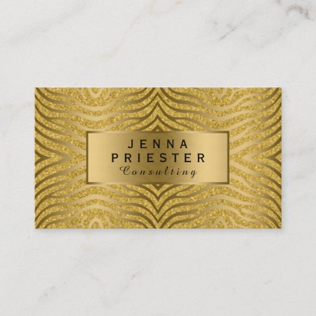Modern Gold Zebra Stripes & Glitter Pattern Business Card