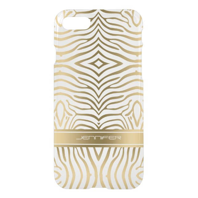 Modern Gold Zebra Stripes White Background Uncommon iPhone Case (Back)