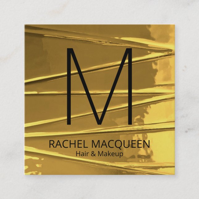 Modern Gold Zig Zag Foil Monogram Logo Square Business Card (Front)