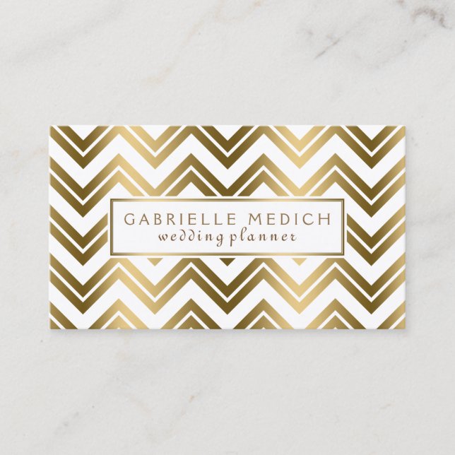 Modern Gold Zigzag Chevron Wedding Planner Business Card (Front)