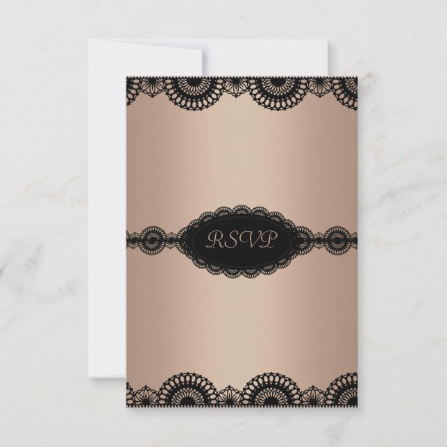 MODERN GOLDBLACK LACE ENGAGEMENT PARTY RSVP INVITATION (Front)