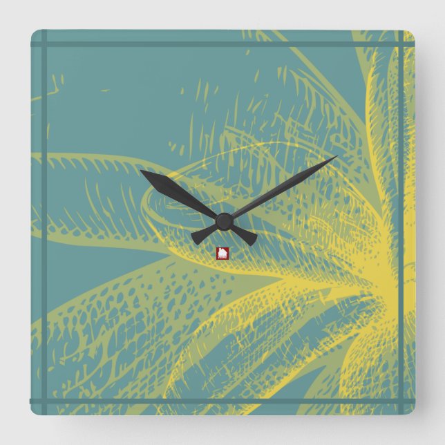 Modern  Goldden Flower Paint 1 Acrylic Print Square Wall Clock (Front)