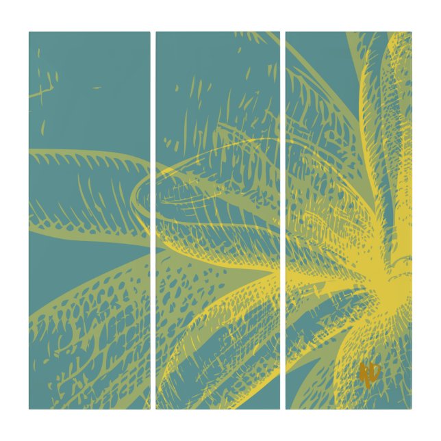 Modern  Goldden Flower Paint 1 Acrylic Print Triptych (Front)