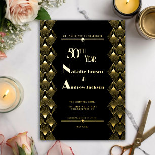 Modern Golden 50th Anniversary Retro Celebration Foil Invitation