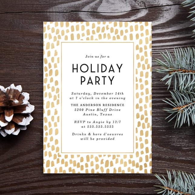 Modern Golden Art Deco Holiday Party Invitation (Creator Uploaded)