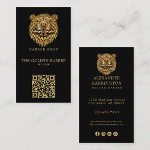Modern Golden Beaver Barber Shop Logo Qr Code Business Card