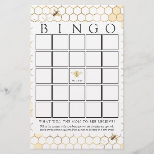 Modern Golden Bee Baby Bingo Game Card