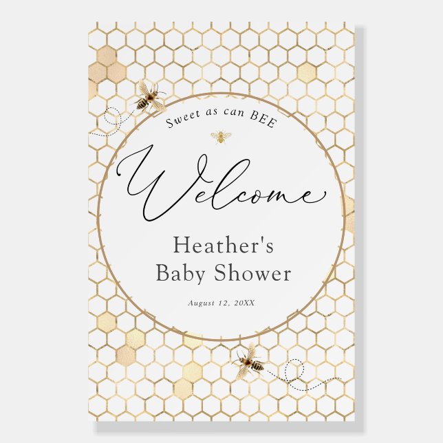 Modern Golden Bee Baby Shower Welcome Poster (Front)