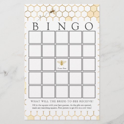 Modern Golden Bee Bridal Bingo Game Card